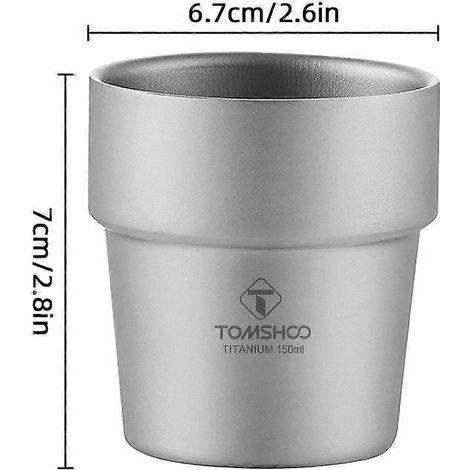 Campingbecher 150 ml, Titanbecher (99,6 % reines Titan), doppelwandig, ideal für Kaffee und Wein, Camping, Picknicks und mehr.