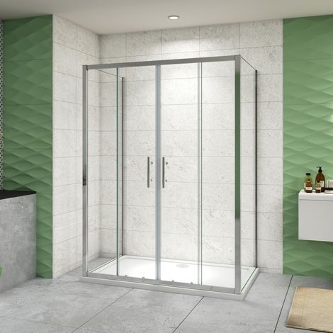 B:140 x T:70(Beide Seitenverkleidungen)x H:190cm Schwebetür Glasschiebetür Sicherheitsglas Duschabtrennung U-Form Duschkabine (1/5)