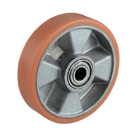 RUOTA POLIURETANO NUCLEO ALLUMINIO CON SUPPORTO ZINC. RUOTE GIREVOLI FISSE FRENO - SOLO RUOTA Ø80