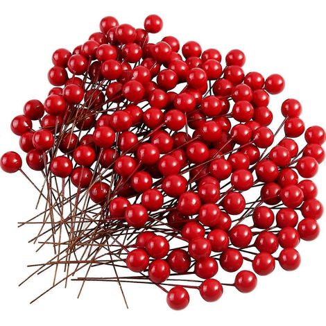 150 mini baies de houx rouges artificielles pour décorations de Noël, couronnes et autres créations. Fleurs artificielles. (1/5)