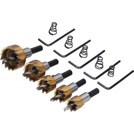 Ensemble de 5 scies cloches et forets en métal, scie cloche en acier à haute teneur en carbone pour le travail du bois, 16, 18,5, 20, 25, 30 mm. (1/5)