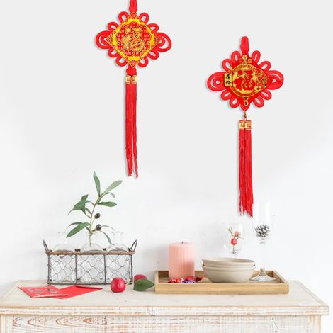 Pompon de Noeud Chinois Décoratif pour Voiture et Maison, Tissage Artisanal Rouge (1/5)