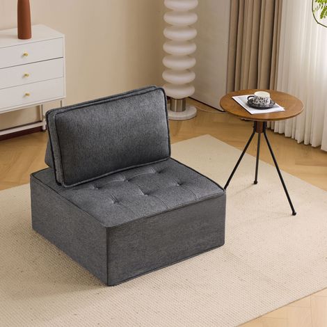 FloraGrace sofa modulaire compact,  tissu 100 pour cent lin, contreplaqué, gris foncé (1/5)