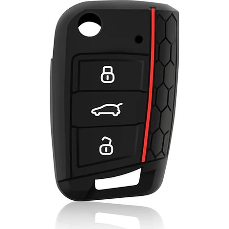 Protection Coque Clé VW, Compatible pour VW Golf 7, MK7, GTI, Skoda, Seat Leon, Octavia, Polo, Seat Ibiza, Coque De Clé De Voiture en Silicone VW Polo, Porte Clef VW Golf 3 Boutons (1 Pcs) (1/5)
