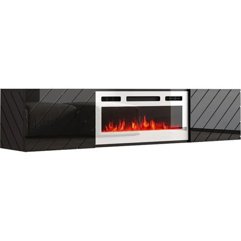 Meuble TV Mensura, Noir + Blanc, Le nombre de portes: 2, Nombre de tiroirs: 0, 183x38x35cm, LED: Disponible