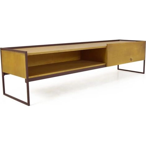 Meuble TV 183 cm 1 niche1 tiroir bois de pin et métal marron - LINEA (1/5)