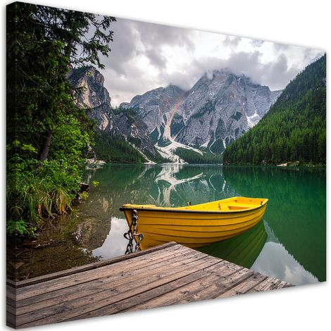 Quadro su tela, Lago barca montagne paesaggio, 60x40 (1/5)