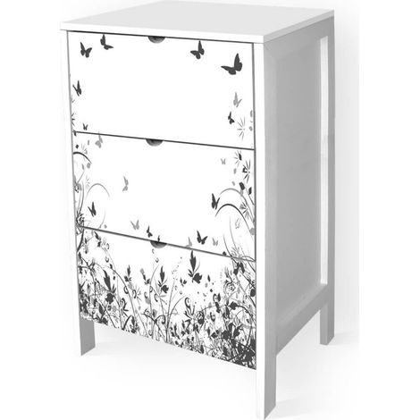 Lupia - Cassettiera Mobile Italy, Stile Minimal in Legno, 3 Cassetti, Stampa MODERN BUTTERFLY BLACK, Adatta a Ogni Stanza, 39x29xH60 cm, organizer Colore Bianco decorato (1/4)