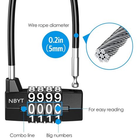 Cadenas à Combinaison, Cadenas à Anse Longue, Serrure à Combinaison à 4 Chiffres, Petit Numero Cadenas Code Résistant Aux Intempéries, Cadenas de Câble de Bagage pour Gymnase, Garage (1/4)