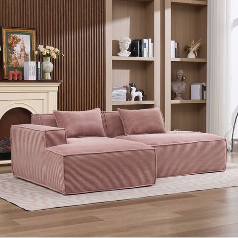 Divano 233x129x70 cm rosa pallido con 2 cuscini, poliestere, per piccoli spazi MEUBLIV (1/5)