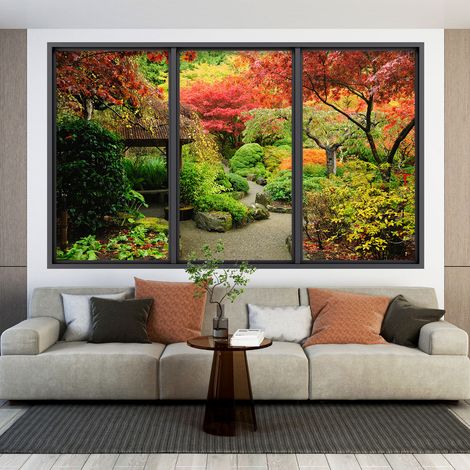 Stickers Trompe l'oeil fenêtre - Jardin - 60 x 100 cm (1/4)