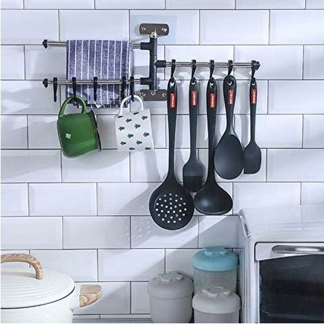 DEESSE SHOP - 3 Niveau Couverts Cintre Rail Couverts Mur Cintre Pivotant Porte-Serviettes Cuisine Mur Cintre Avec Crochet Pivotant Mur Cintre Pour Cuisine Salle De Bains (1/5)