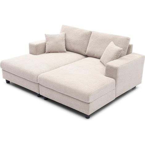 Duo de méridiennes Fabien combinables en canapé profond Velours côtelé Crème