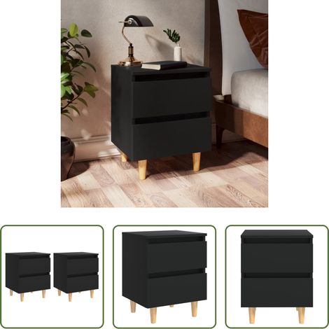 vidaXL Kieferholz -  Nachttische 2 Stk. mit Kiefernholz-Beinen Schwarz 40x35x50 cm (1/5)
