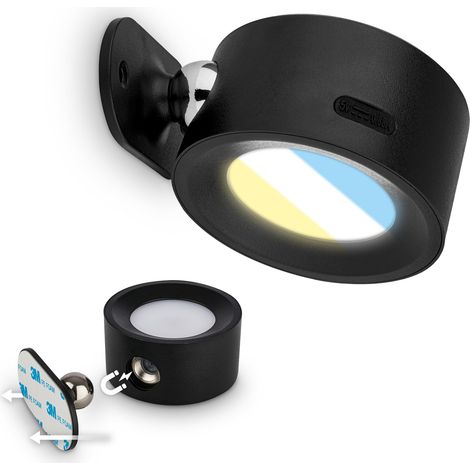 Sticklights - Lampe murale sans électricité ni perçage avec batterie, tactile, dimmable, CCT, fixation magnétique amovible, applique murale sans fil, 9x7,5x4 cm, noir (1/5)