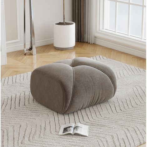 Chenille-Ottomane in Taupe 78 x 76 x 45 cm HAVRYA (1/5)
