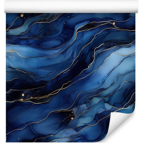 Carta da parati Ink nei colori blu navy, nero e azzurro, 50x1000 cm (1/5)