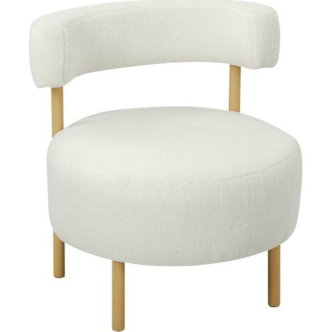 Silla lounge relax en sherpa crema, patas de metal efecto madera, 67 x 67 x 71 cm (1/3)