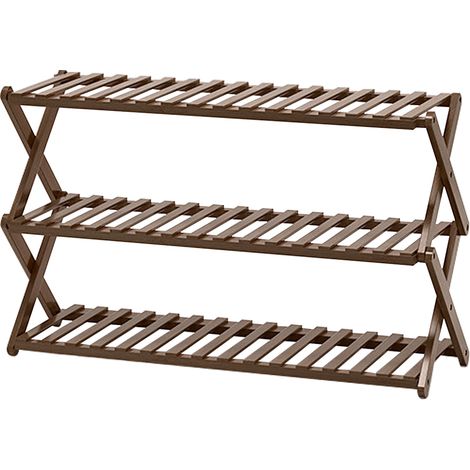 Zapatero plegable de bambú resistente, autoportante y fácil de montar. Organizador de zapatos robusto de 3 niveles, ideal para recibidores, pasillos, armarios o balcones. (1/5)
