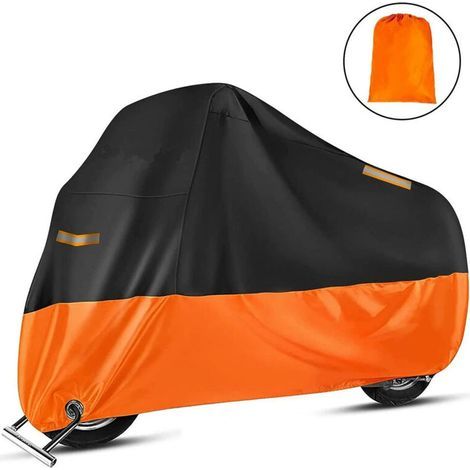 Housse de Protection Impermeable pour Moto Scooter Couverture Extérieur 210D Résistant aux déjections d'oiseaux, à la Poussière/ Neige/ Pluie, au Vent, Soleil, XXL 245x105x125cm Noir+Orange (1/5)