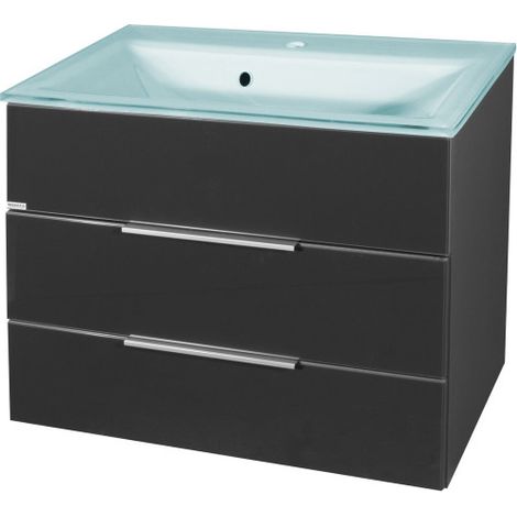 Fackelmann KARA Badmöbel Set 2-teilig 80cm, Anthrazit, Glas Mint, 2 Schubladen"-"06076 (1/5)