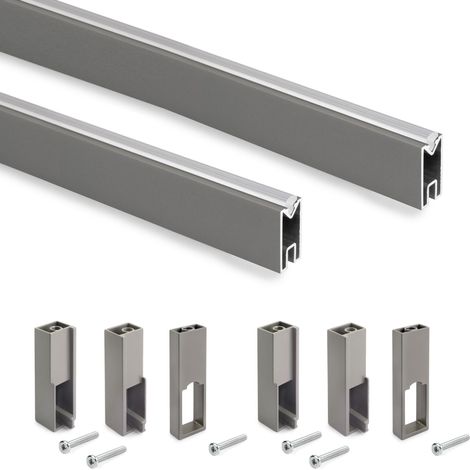 Emuca Lote de 2 barras para armario Luxe de longitud 1.15m con soportes, Aluminio y Plástico, Titanio