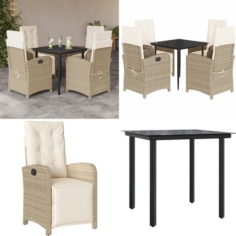5-tlg. Garten-Essgruppe mit Kissen Beige Poly Rattan - Gartenmöbel - Gartenessgruppe (1/5)