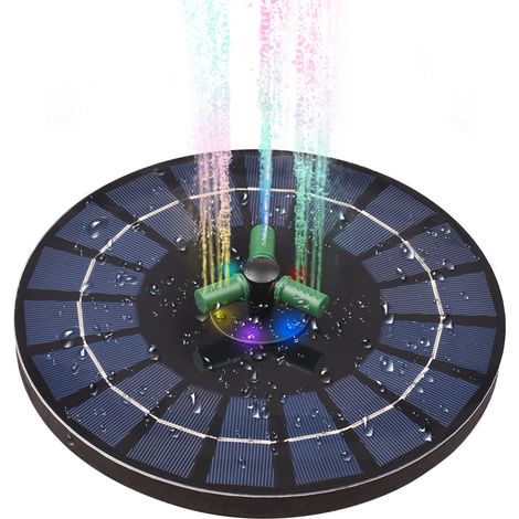 Fontaine solaire colorée 6W avec buse rotative à 360° et éclairage LED RGB. Pompe à eau solaire avec batterie et arrêt automatique. Fontaine flottante de 23 cm (9 pouces) idéale pour les bains d'oisea (1/2)
