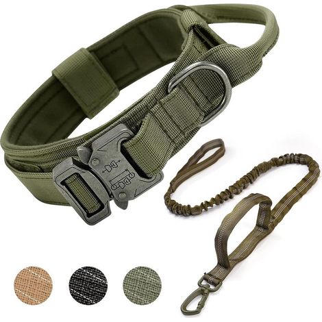 Collier de Chien Tactique, Collier Réglable Militaire en Nylon avec Poignée de Commande, Laisse de Chien Bungee Tactique avec Boucle en Métal pour Chiens de Taille Moyenne Chasse (1/5)