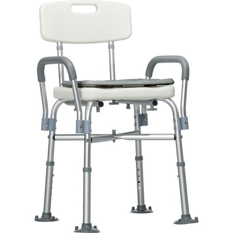 Chaise de douche réglable avec accoudoirs coussin amovible 53,5x52x80-90 cm Blanc