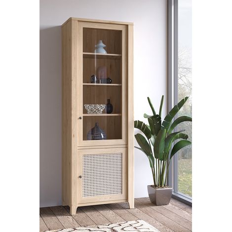 Vitrinenschrank CREMONA-129 in Eiche Nb. mit Wiener Geflecht Nb., B/H/T: ca. 73/206/42 cm (1/5)
