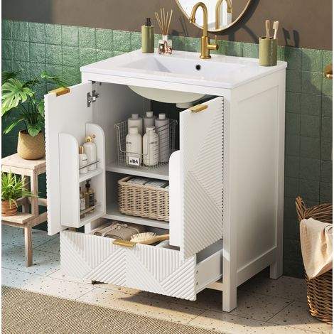 Mobile lavabo da terra 61 x 47 x 87 cm in MDF bianco con lavabo in ceramica - CHICFURN (1/5)