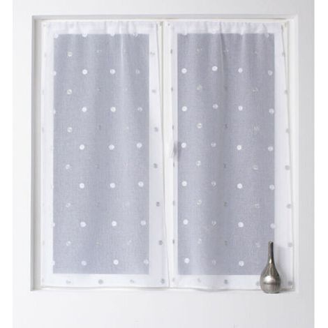 Zwei kleine, gerade Voile-Gardinen mit bunten Punkten, weiß, 60 x 120 cm