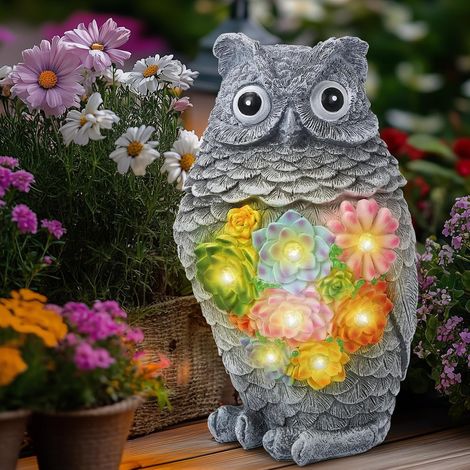 Statue Solaire de Jardin Chouette Ornament Outdoor, Figurine d'animal de Jardin avec lumière Solaire, Chouette Décoratif pour la Cour, Cadeau de Pendaison de Crémaillère (1/5)