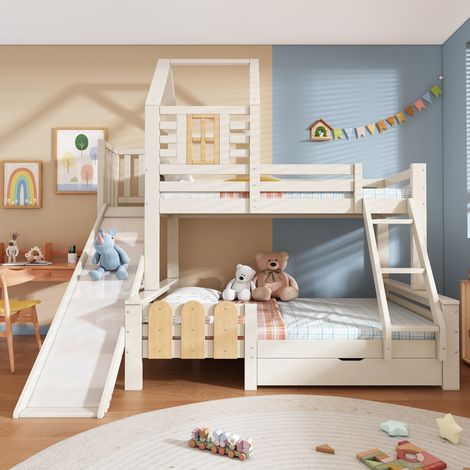 Litera infantil 90x200/140x200 cm de madera blanca, sin colchón – MEUBLIV (1/5)