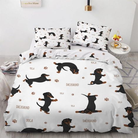 Bettwäsche-Set Dackel 135x200 cm 4-teilig Mikrofaser mit Reißverschluss