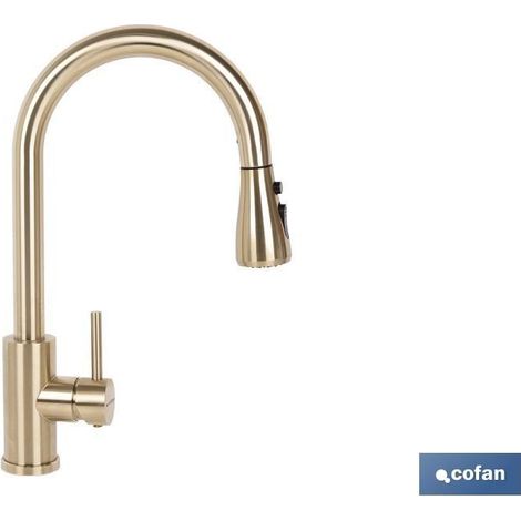 Grifo de cocina dorado de acero inoxidable 304, 3 funciones y caño giratorio 360° (1/4)