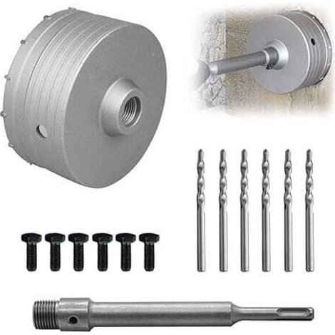 130mm Hole Saw, 220mm Concrete SDS Plus Extension Rod, Drilling Hole Accessories, Concrete Cement Stone Wall Drill Bit Set Hole Saw (1/4)
