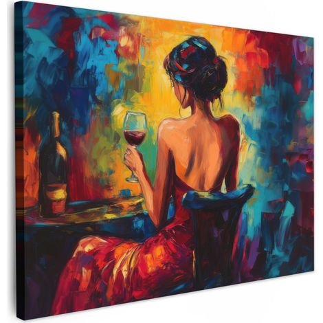 TABLEAU SUR TOILE Vin - Femme - Atmosphérique - Coloré Décoration Murale 40x30 cm