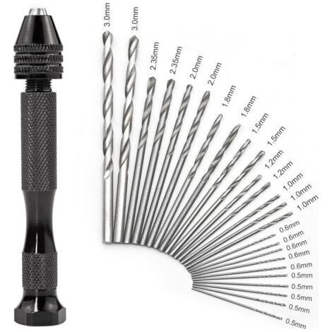 Präzisions-Mini-Handbohrer-Set mit 25 Spiralbohrern (0,5 bis 3,0 mm), Präzisions-Rotationswerkzeuge für Metall, Holz, Bastelarbeiten, Schmuckherstellung, Montage und Modellbau (1/5)