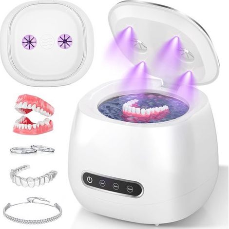 Nettoyeur à ultrasons pour dentier 48 kHz – Nettoyeur portable pour prothèses dentaires et appareils dentaires – Pour dentiers gouttières protège-dents brosses à dents et bijoux – Noir (1/5)