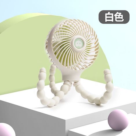 Mini ventilador de bolsillo plegable con forma de pulpo, recargable por USB, blanco, para cochecito o bebé.
