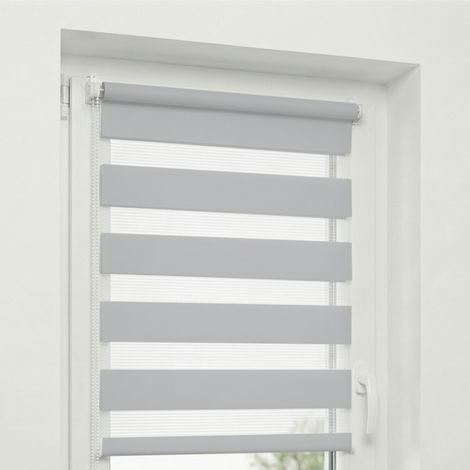 Estika - Store enrouleur jour nuit sans perçage - 50x150 cm - Gris clair - Protection solaire pour fentres intérieures - Double tissu semi-transparent - Fixation Klemmfix (1/5)