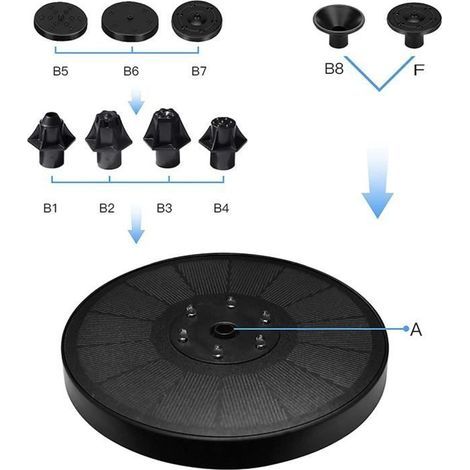 Fontaine Solaire pour Bassin Piscine Décoration de Jardin - 6LED - Avec éclairage - Pompe à eau solaire (1/2)
