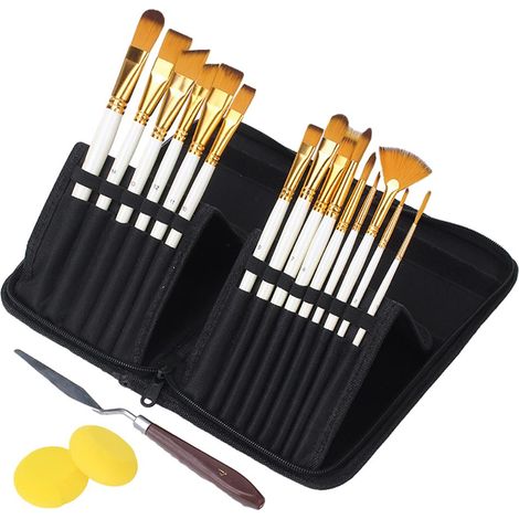 Ensemble de pinceaux de peinture 20 pièces, RATEL, comprenant 15 pinceaux, une palette de mélange, 2 éponges, une spatule et un pinceau de précision. Idéal pour la peinture corporelle, l'acrylique et (1/5)