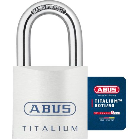 Cadenas Titalium 80TI/50 - Serrure de sous-sol avec corps de serrure léger et solide en aluminium spécial - Niveau de sécurité 8 - argent (1/5)