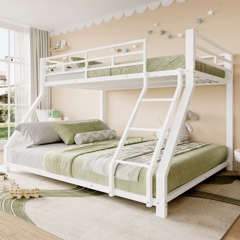 Letto a castello per bambini 90x200/140x200 cm in metallo bianco, salvaspazio, senza materasso (1/5)