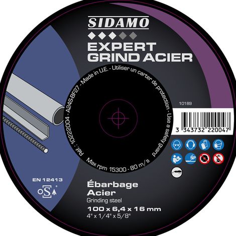 DISQUE EXPERT GRIND ACIER ∅100 x 6.4 x 16 - SIDAMO - 10222004