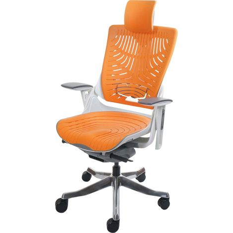 [NON UTILIZZATO] Poltrona sedia ufficio girevole regolabile MERRYFAIR Wau 2b ergonomica poggiatesta alluminio plastica bianco arancione