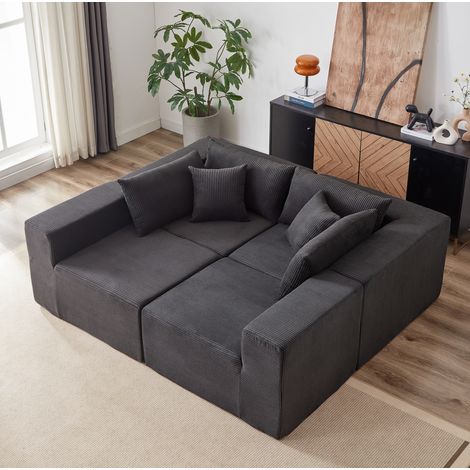 Sofá modular de esquina 264×167×71 cm de pana negra, 4 módulos para salón – MEUBLIV (1/5)